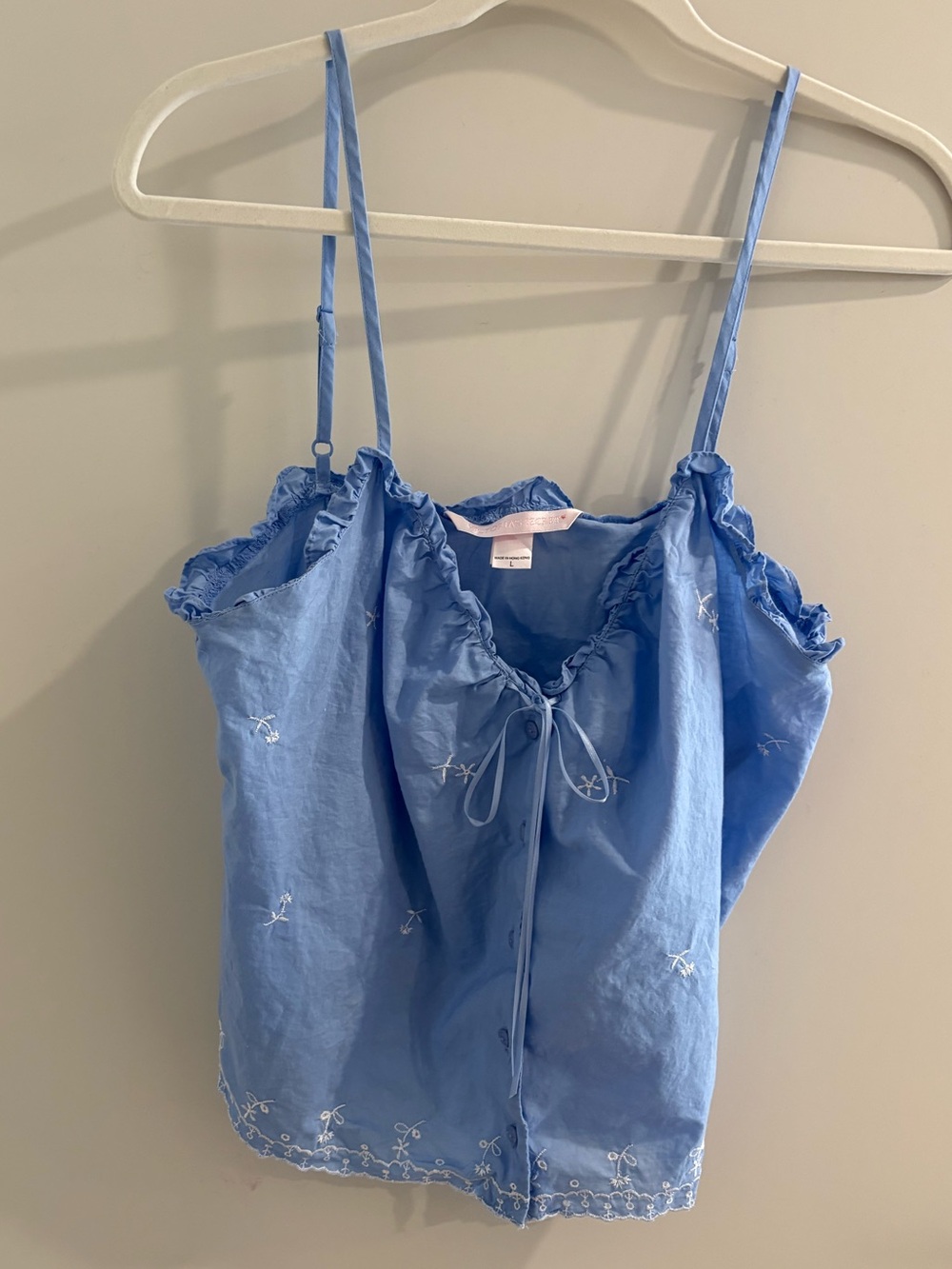 VNTG Y2K Victoria's Secret Blue Embroidered Cotton Button Down Top Hong Kong